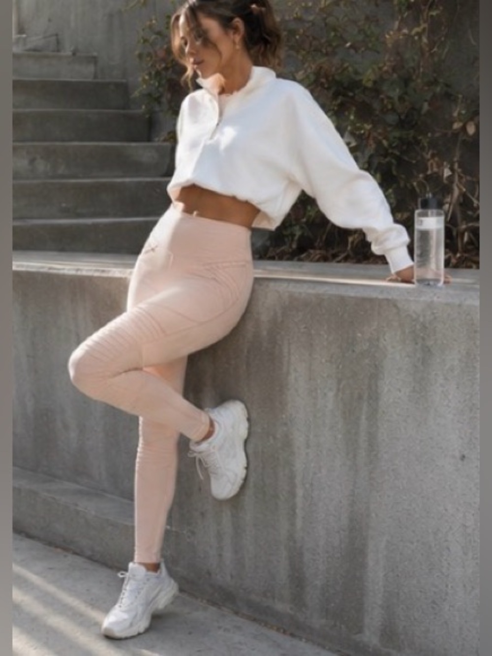 L’URV Blush Moto Leggings XS Nude Pink Mesh Panel Activewear - Picture 3 of 9